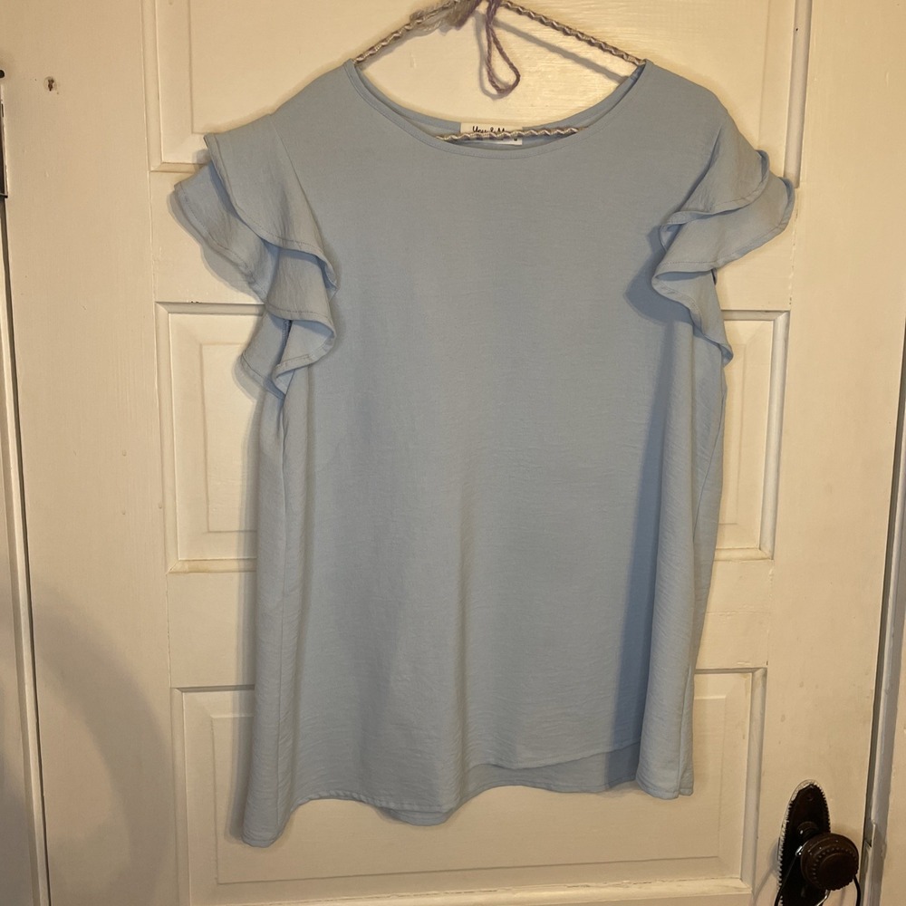Cute Feminine Light Blue Top Ruffle‎ Layer Sleeves | You & Me M | Spring Summer